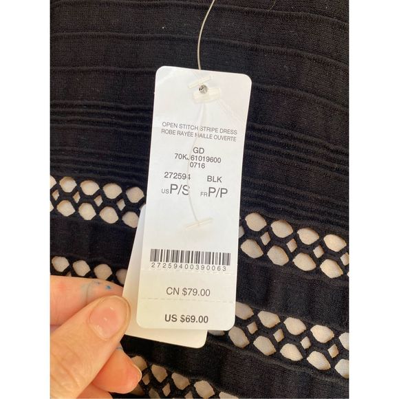 Bebe NWT Open Stitch Stripe Dress- Bodycon Black/Nude, Size Small, MSRP $69 - Picture 2 of 9